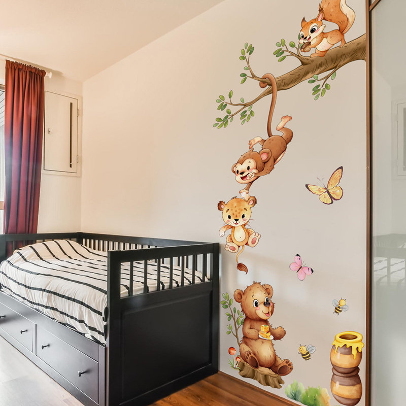 Kids Educational Poster - Autocollants muraux en vinyle, Branches d'animaux,
